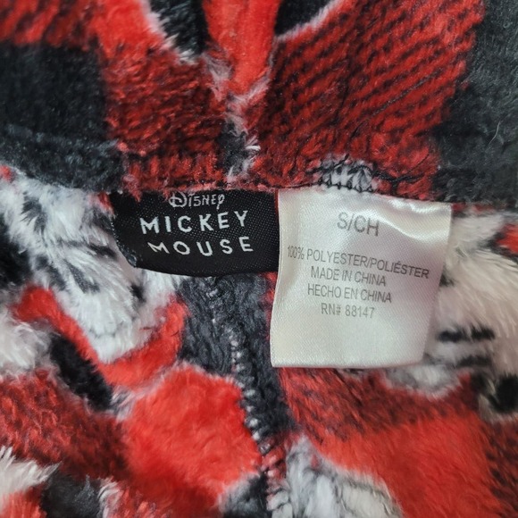 Disney Mickey Mouse Plaid Fleece Fuzzy Pajama Pants Size S Red Black Santa Hat - Picture 4 of 6